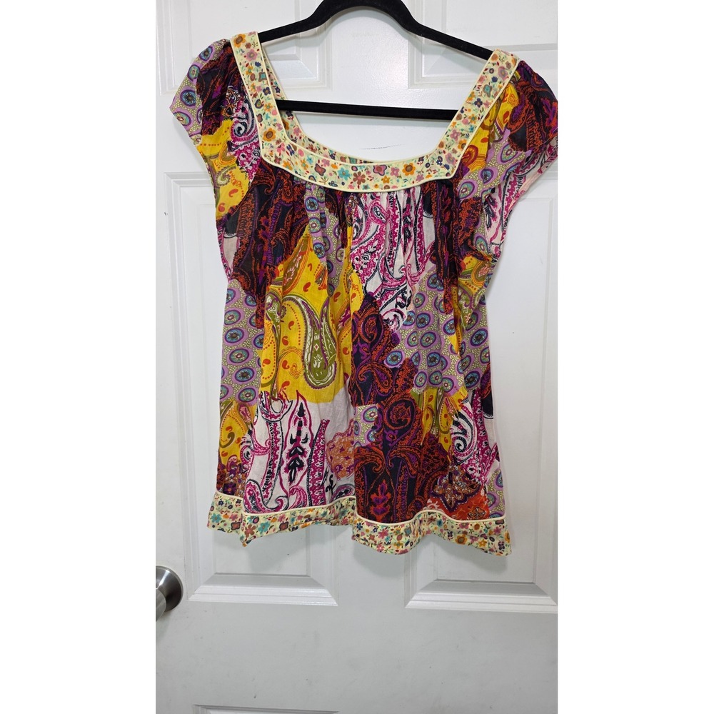 Unbranded Paisley Patchwork Top Women Large‎ Yellow Boho Cap Sleeve NB19PG506